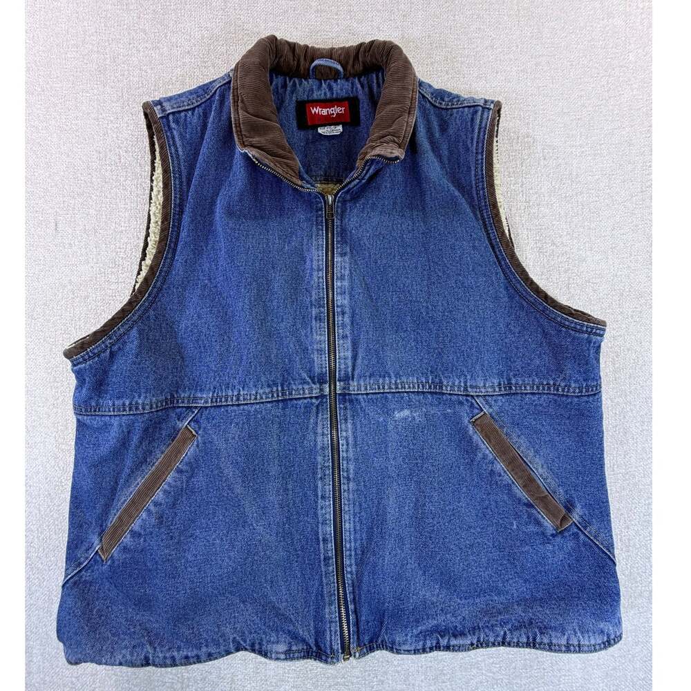 Wrangler Hero Men's 2XL Blue Sherpa Lined Full Zip Denim BOA Vest Vintage Casual